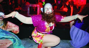 PHOTO BY CHUCK HOVEN Saturday, February 15, 2014; Near West Theatre Benefit, Love Makes the World Go ‘Round, Trinity Cathedral, 2230 Euclid Avenue: Near West Theatre performers, costumed as “freaks” in a performance that asks the question “Will you love me, as I am?” Here actor Christene Pantalone plays the role of a “freak”, as actors examine the treatment by society of those that are different. 