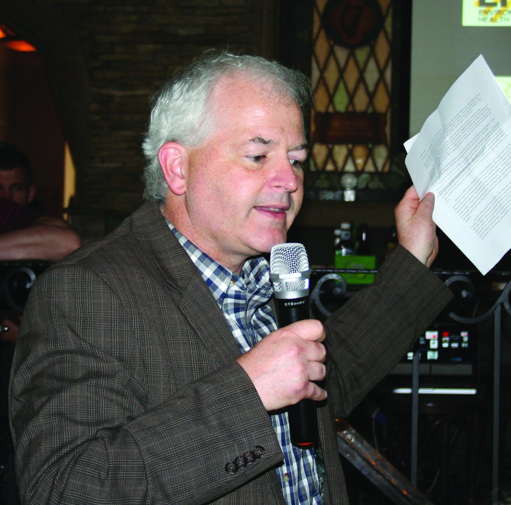 PHOTO BY CHUCK HOVEN Sunday, June 1, 2014; Cold Brews and Climate News, PJ McIntyres Irish Pub, 17119 Lorain Avenue: State Representative Mike Foley discusses the impact of pending state legislation on efforts to slow climate change. 
