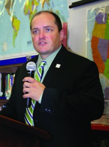 PHOTO BY DEBBIE SADLON Friday, August 22, 2014; First day of preschool, Tremont Montessori Elementary School, 2409 W. 10th Street: Cleveland Metropolitan School District Chief Executive Officer Eric Gordon offers an update on PRE4CLE, a plan to expand the number of high quality preschool openings available for children in the Cleveland School District. 