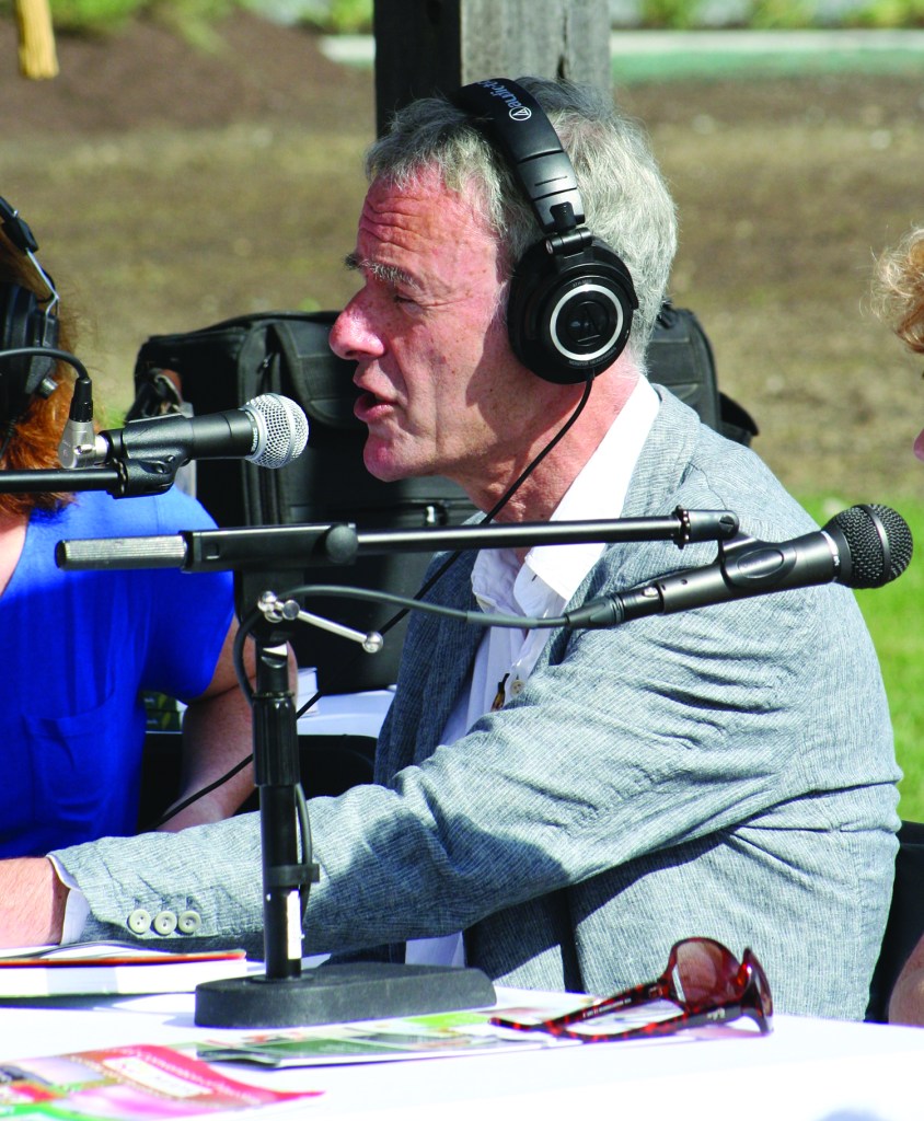 PHOTO BY ED TISHEL Sunday, September 28, 2014; The Irish American Archives Society’s dedication of the Johnny Kilbane Sculpture and Plaza, W. 74th and Fr. Frascati Drive, Battery Park: WHK Radio’s Gerry Quinn broadcasts his show live during the dedication ceremony festivities.