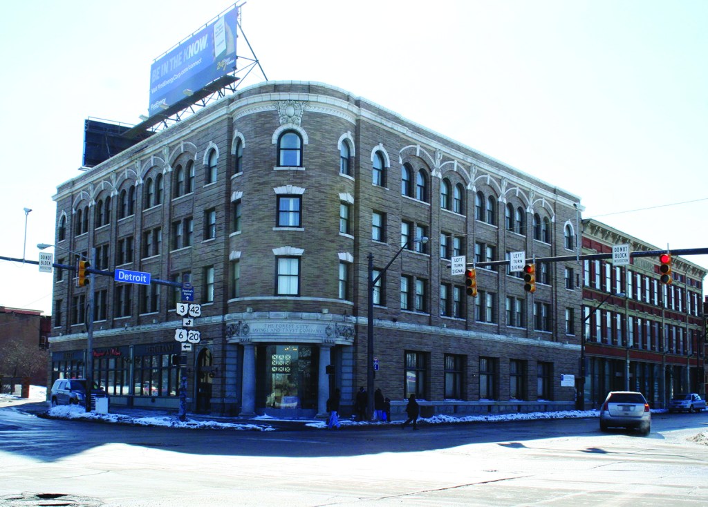 PHOTO BY CHUCK HOVEN Friday, February 20, 2015; Forest City Savings and Trust Building, 1400 W. 25th Street: The Snavely Group plans to convert the upper floors of this historic building to affordable apartments as part of a plan to redevelop the corner of W. 25th and Detroit Avenue. 