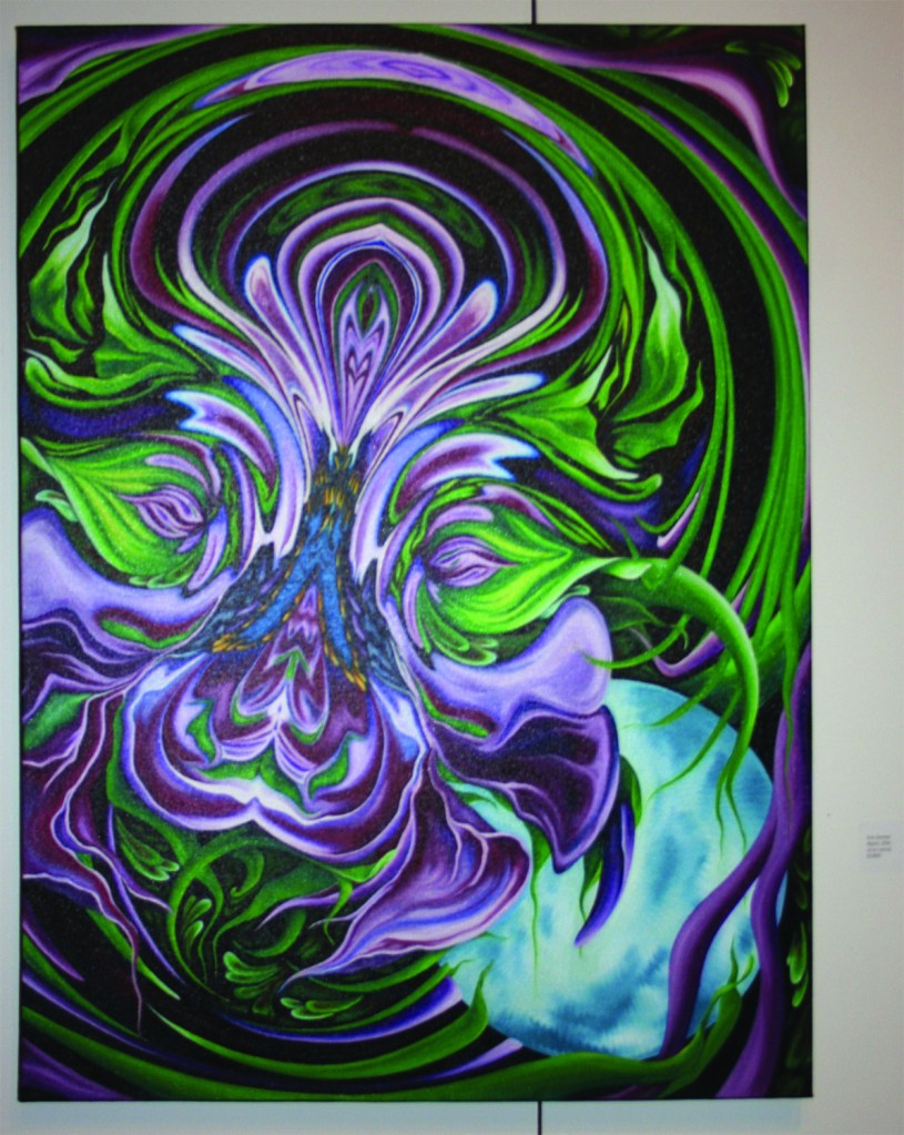 PHOTO BY CHUCK HOVEN Friday, February 20, 2015; Third Fridays at W. 78th Street Studios, W. 78th Street; North of Lake Avenue: Bloom, an oil on canvas work by Artist Evie Zimmer. The piece by Zimmer, was one of many artworks entered in a juried exhibition by ART neo members called Cleveland Creates on exhibit at W. 78th Street Studios through April 19th. The exhibit is open every Friday from Noon to 5 p.m. and on Third Fridays until 9 p.m. 