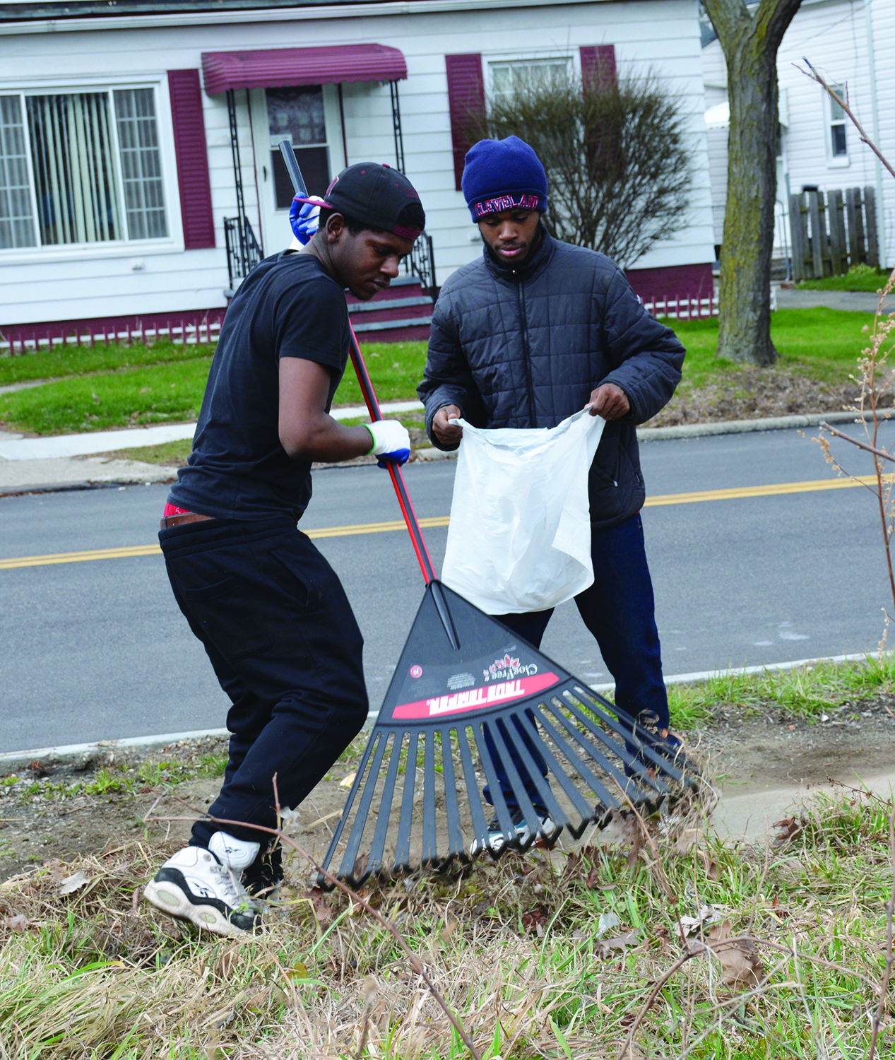 teens with rake